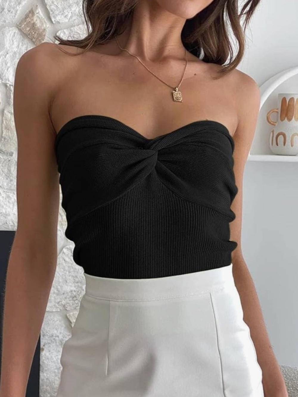 NWT! 😎 Strapless Knit Twist Front Tube Top BLACK - Picture 3 of 4